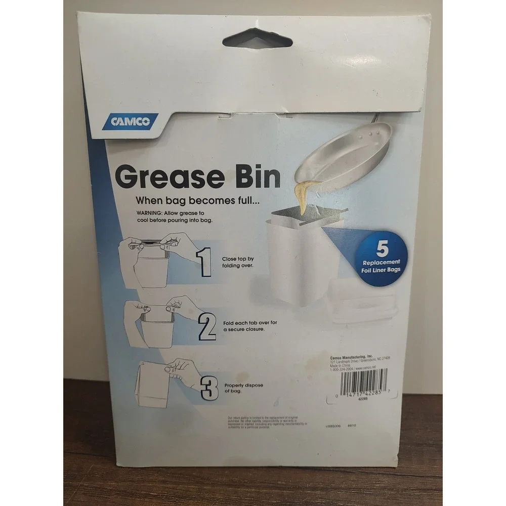 Camco Grease Bin Foil Lined Grease Disposal Bags - 5 Pack